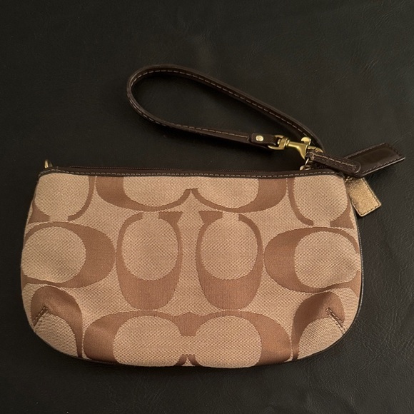Coach Signature Tan and Brown Wristlet NWOT - Picture 3 of 4